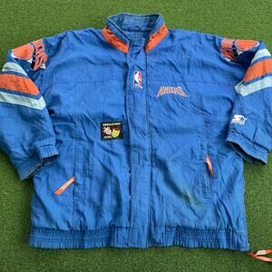 Vintage Starter New York Knicks Jacket NBA 90s Patch Puffer Blue Mens Sz XL